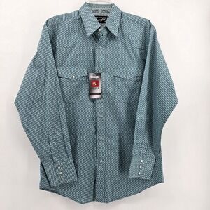 Wrangler Silver Long Sleeve Pearl Snap Shirt‎ Teal Geometric Men Medium NWT